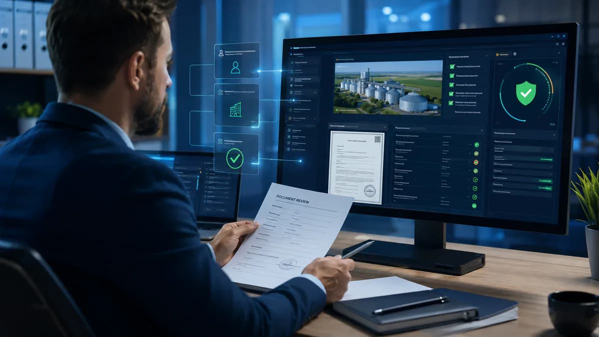 Analista verificando documentación empresarial