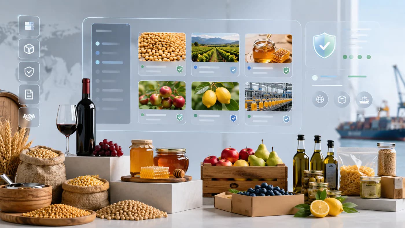 Productos agroindustriales presentados en una plataforma comercial digital